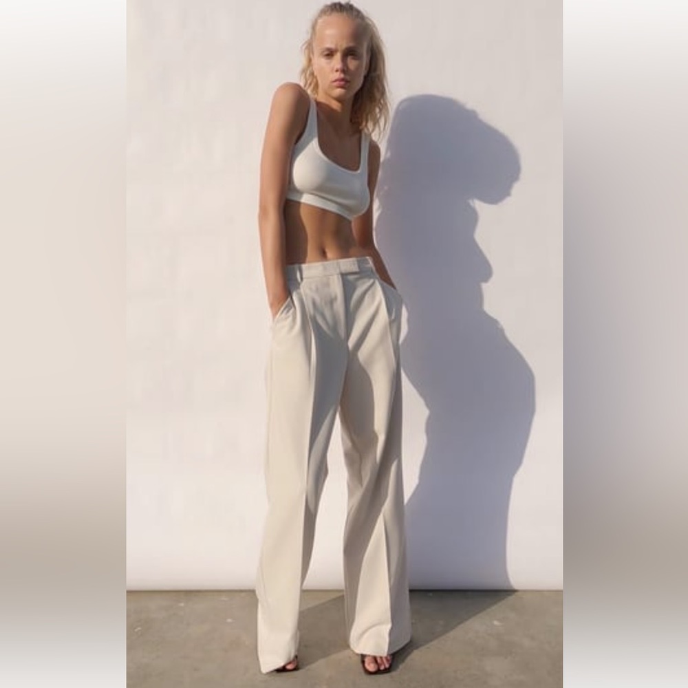 Oyster White Wide Leg Trousers/Dress Pants